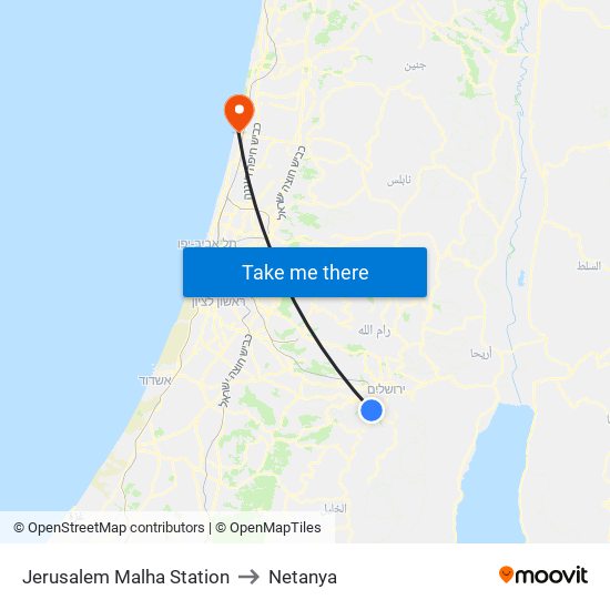 Jerusalem Malha Station to Netanya map