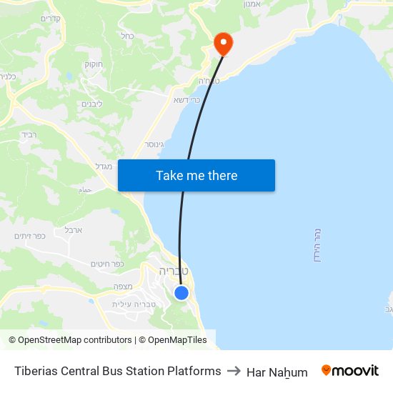 Tiberias Central Bus Station Platforms to Har Naẖum map