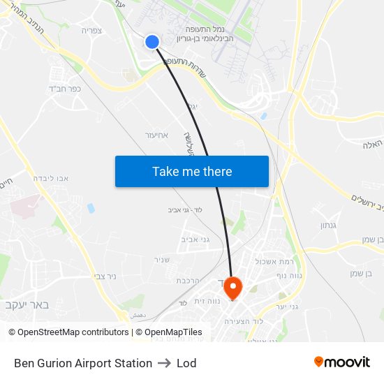 Ben Gurion Airport Station to Lod map