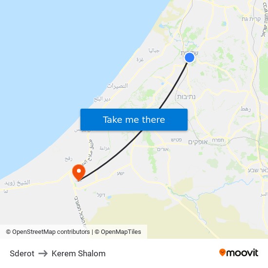 Sderot to Kerem Shalom map