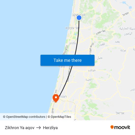 Zikhron Ya aqov to Herzliya map