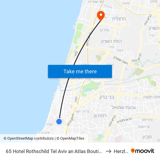 65 Hotel Rothschild Tel Aviv an Atlas Boutique Hotel to Herzliya map