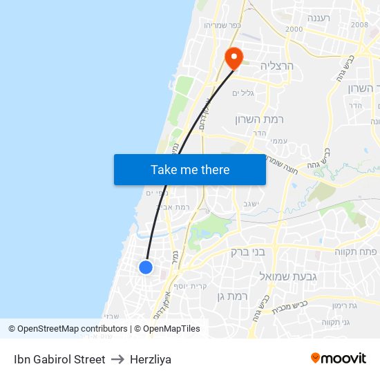 Ibn Gabirol Street to Herzliya map