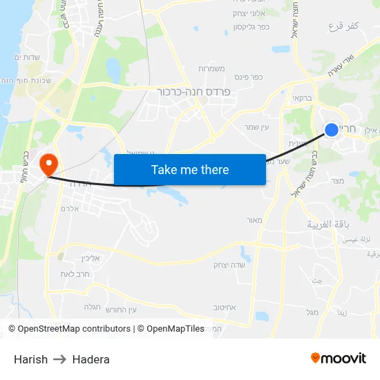 Harish to Hadera map