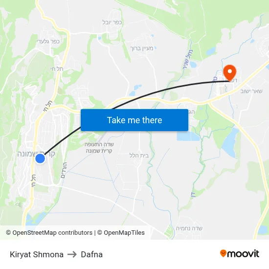 Kiryat Shmona to Dafna map
