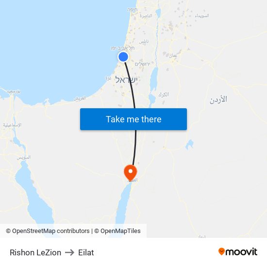 Rishon LeZion to Eilat map