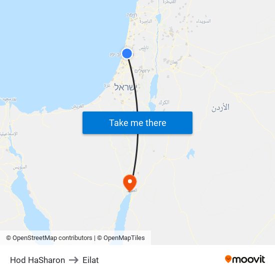 Hod HaSharon to Eilat map