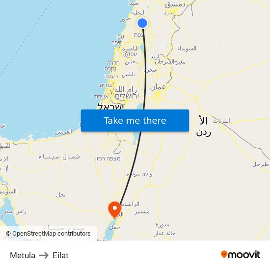 Metula to Eilat map