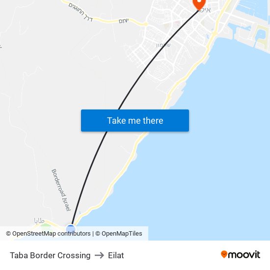 Taba Border Crossing to Eilat map