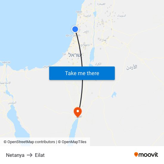 Netanya to Eilat map