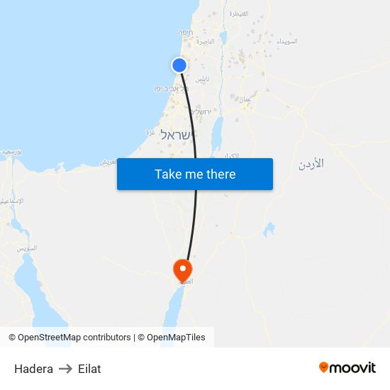 Hadera to Eilat map