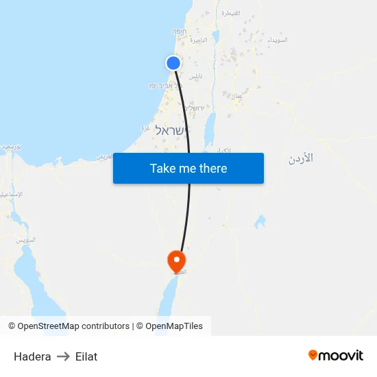 Hadera to Eilat map