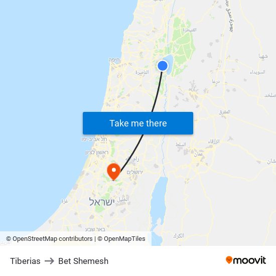 Tiberias to Bet Shemesh map