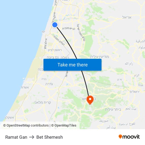 Ramat Gan to Bet Shemesh map