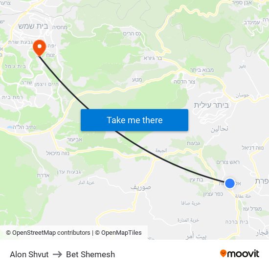 Alon Shvut to Bet Shemesh map