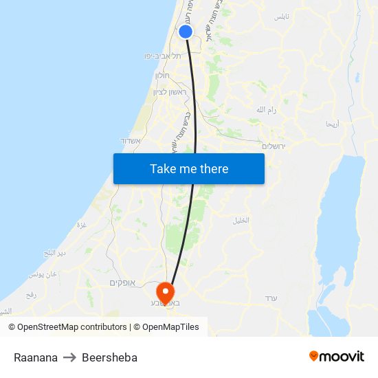 Raanana to Beersheba map