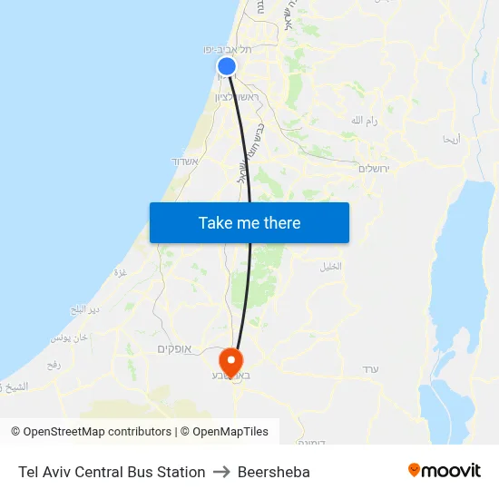 Tel Aviv Central Bus Station to Beersheba map