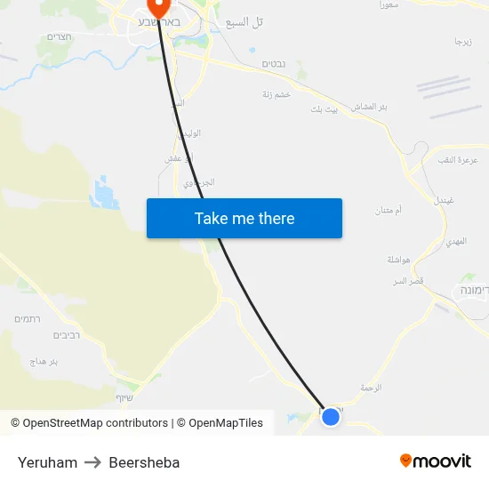Yeruham to Beersheba map