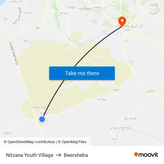 Nitzana Youth Village to Beersheba map