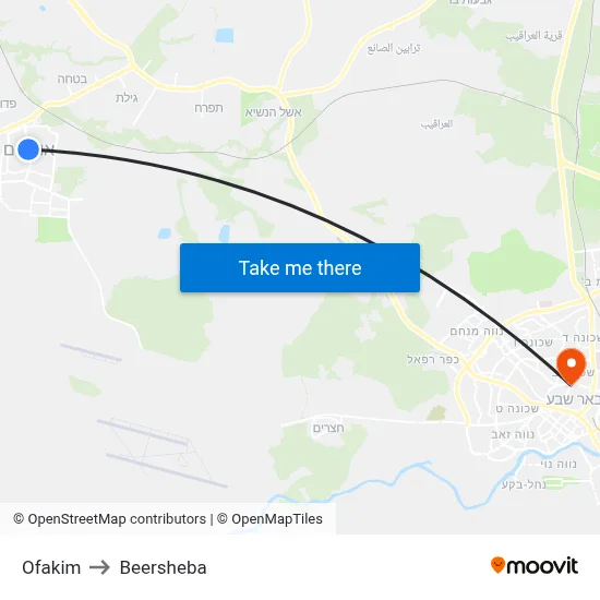 Ofakim to Beersheba map