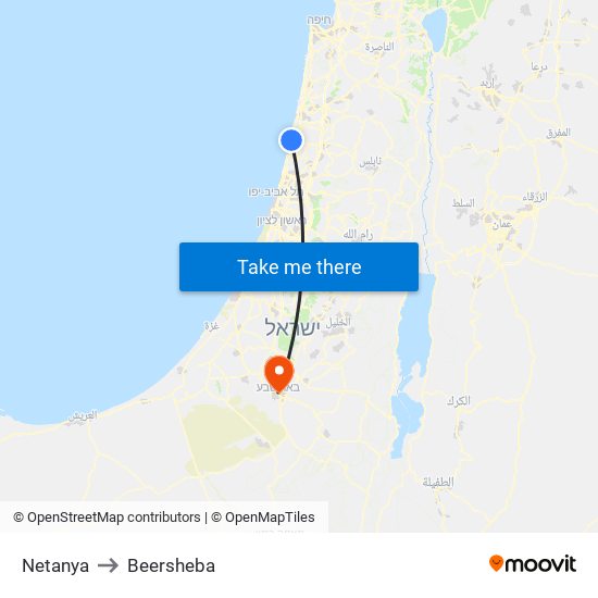 Netanya to Beersheba map