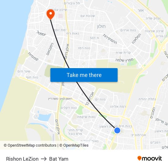 Rishon LeZion to Bat Yam map