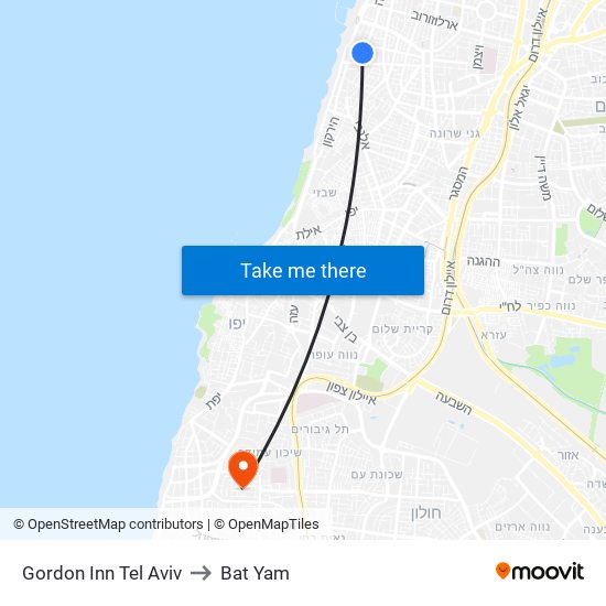 Gordon Inn Tel Aviv to Bat Yam map