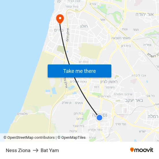 Ness Ziona to Bat Yam map