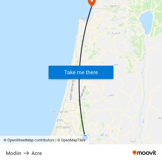 Modiin to Acre map