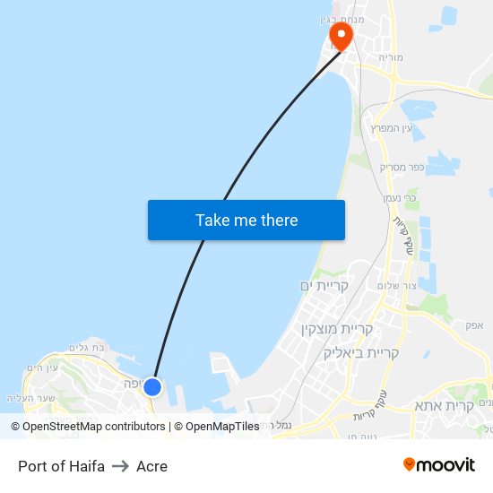 Port of Haifa to Acre map