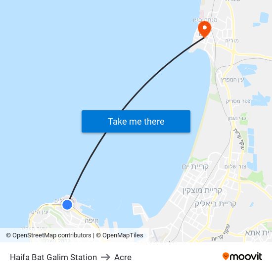 Haifa Bat Galim Station to Acre map