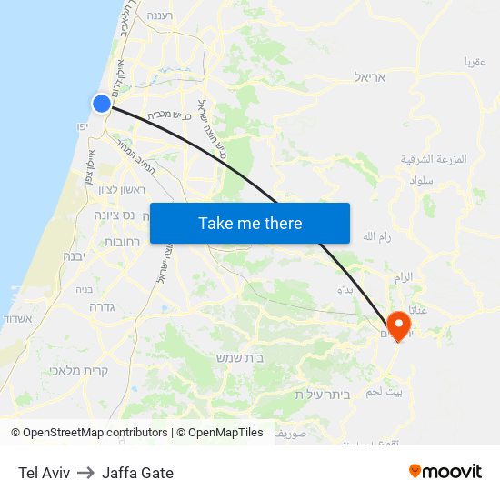 Tel Aviv to Jaffa Gate map