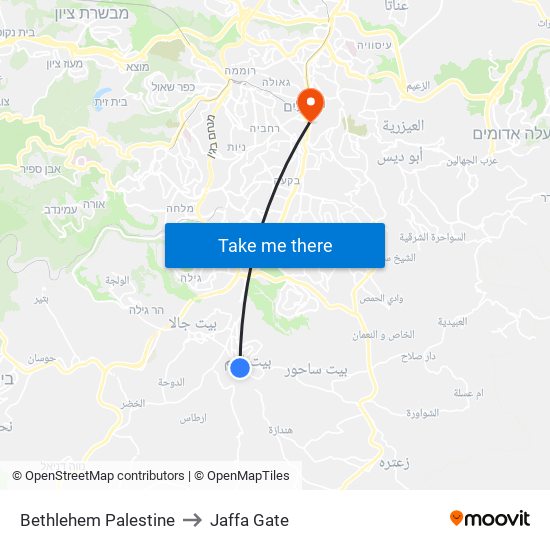 Bethlehem Palestine to Jaffa Gate map