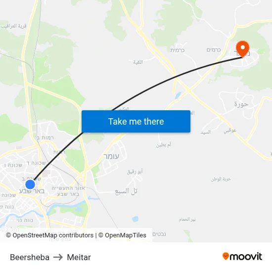 Beersheba to Meitar map