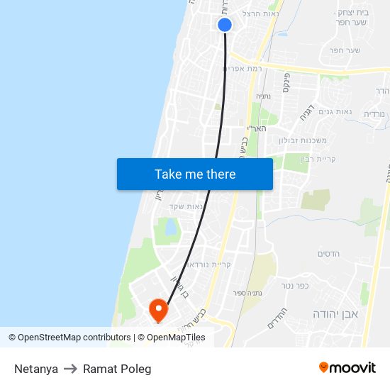 Netanya to Ramat Poleg map