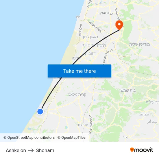 Ashkelon to Shoham map