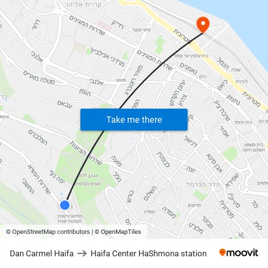 Dan Carmel Haifa to Haifa Center HaShmona station map