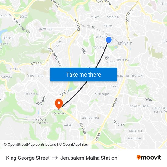 King George Street to Jerusalem Malha Station map
