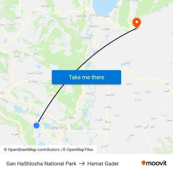 Gan HaShlosha National Park to Hamat Gader map