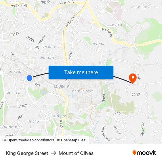 King George Street to Mount of Olives map