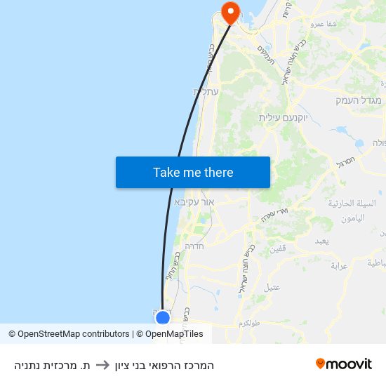 ת. מרכזית נתניה to המרכז הרפואי בני ציון map