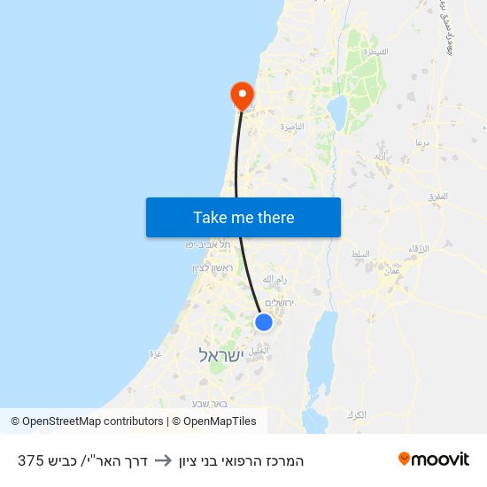 דרך האר''י/ כביש 375 to המרכז הרפואי בני ציון map