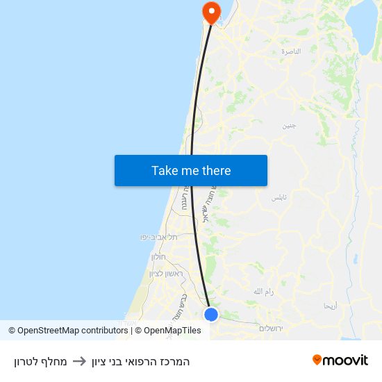 מחלף לטרון to המרכז הרפואי בני ציון map