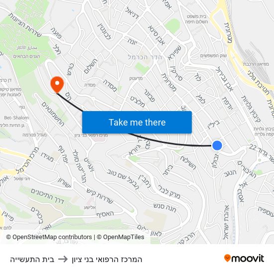 בית התעשייה to המרכז הרפואי בני ציון map