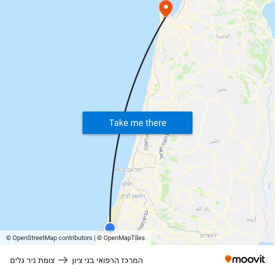 צומת ניר גלים to המרכז הרפואי בני ציון map