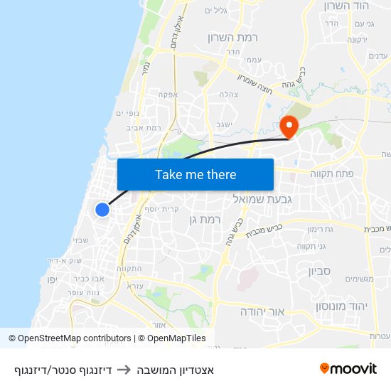 דיזנגוף סנטר/דיזנגוף to אצטדיון המושבה map