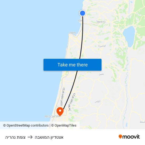 צומת נהריה to אצטדיון המושבה map