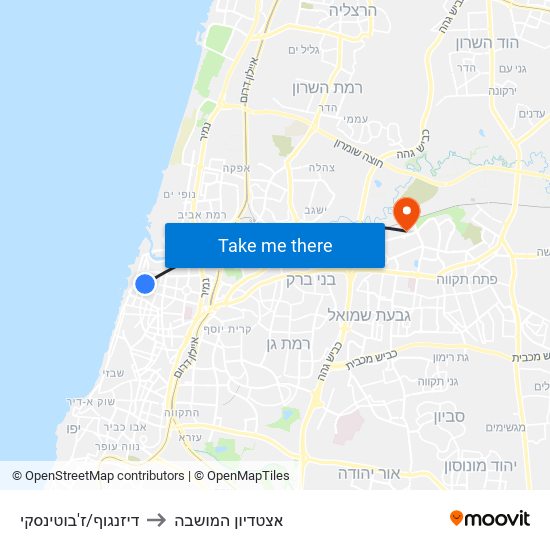 דיזנגוף/ז'בוטינסקי to אצטדיון המושבה map