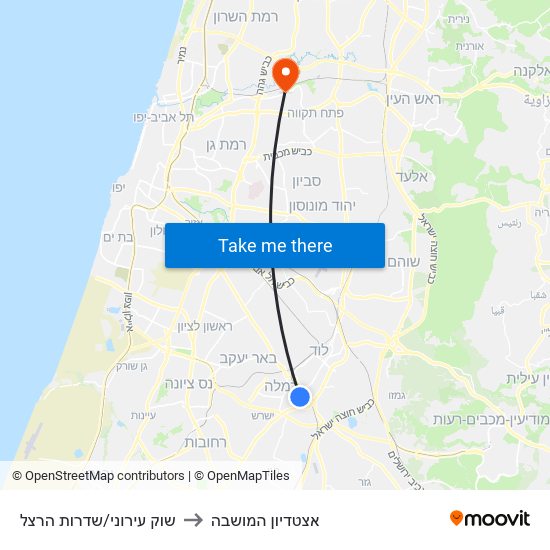 שוק עירוני/שדרות הרצל to אצטדיון המושבה map