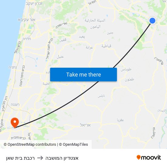 רכבת בית שאן to אצטדיון המושבה map